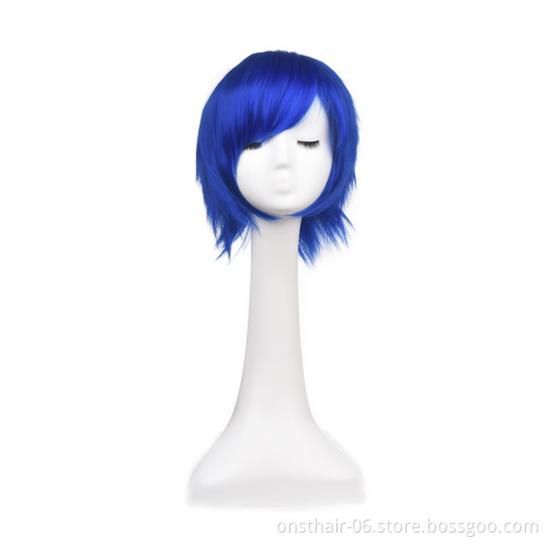 Synthetic wig short bob straight hair with trimable bangs pink red blue purple cosplay wig for women short perucas loiras